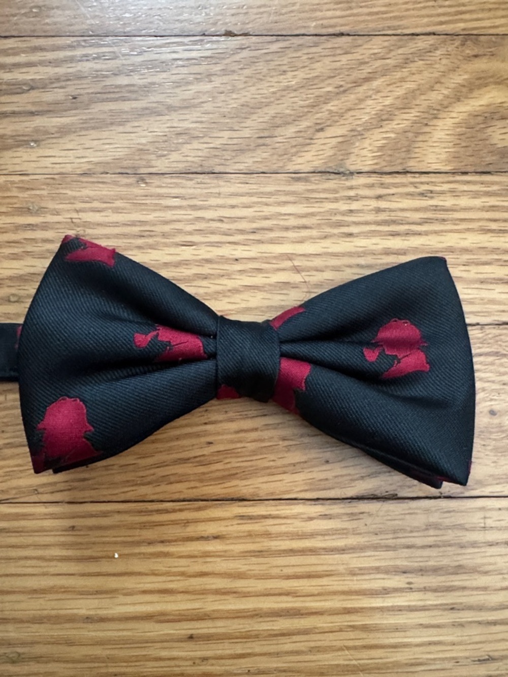 Men's Black Bow Tie with Red Patterned Accents